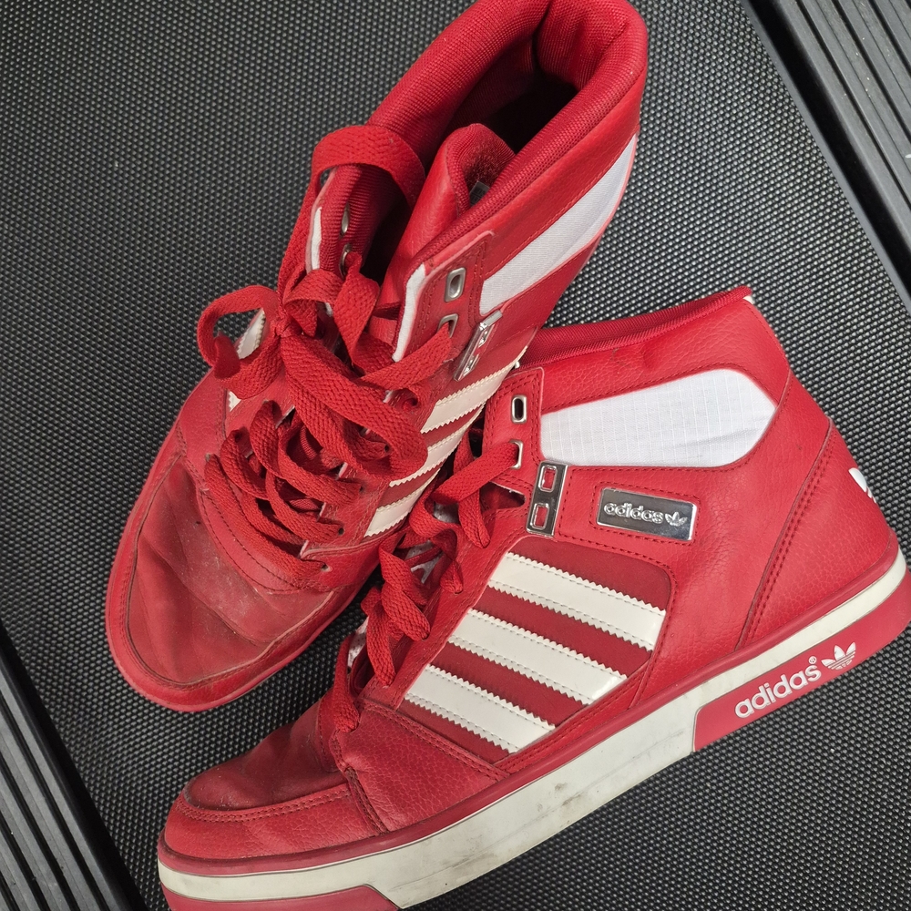 adidas Red and White High-Top Sneakers